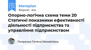 Опорно-логічна схема теми 20 Статичні показники ефективності діяльності підприємства та управління підприємством