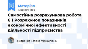 Самостійна розрахункова робота 6.1 Розрахунок показників економічної ефективності діяльності підприємства