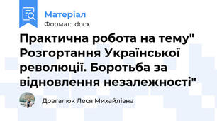 Практична робота на тему" Розгортання Української революції. Боротьба за відновлення незалежності"