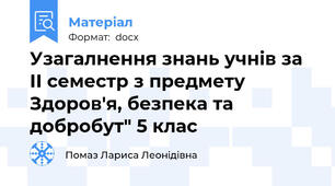 Узагалнення знань учнів за ІІ семестр з предмету Здоров'я, безпека та добробут" 5 клас