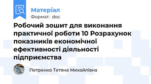Робочий зошит для виконання практичної роботи 10 Розрахунок показників економічної ефективності діяльності підприємства