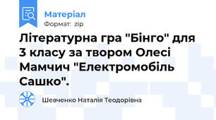 Літературна гра "Бінго" для 3 класу за твором Олесі Мамчич "Електромобіль Сашко".