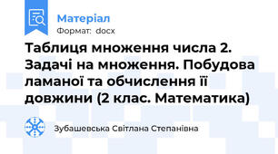 Таблиця множення числа 2. Задачі на множення. Побудова ламаної та обчислення її довжини (2 клас. Математика)