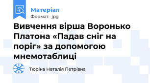 Вивчення вірша Воронько Платона «Падав сніг на поріг» за допомогою мнемотаблиці