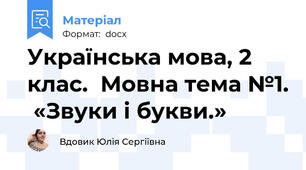 Українська мова, 2 клас.  Мовна тема №1.  «Звуки і букви.»
