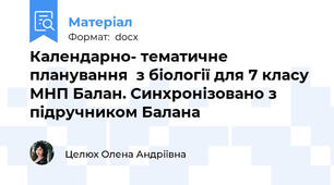 Календарно- тематичне планування  з біології для 7 класу  МНП Балан. Синхронізовано з підручником Балана