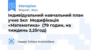 Індивідуальний навчальний план учня 5кл  Модифікація «Математика»  (79 годин, на тиждень 2,25год)