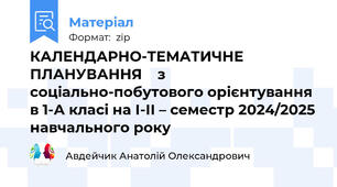 КАЛЕНДАРНО-ТЕМАТИЧНЕ ПЛАНУВАННЯ    з соціально-побутового орієнтування в 1-А класі на І-ІІ – семестр 2024/2025 навчального року