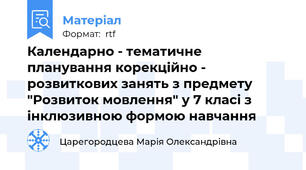 Календарно - тематичне планування корекційно - розвиткових занять з предмету "Розвиток мовлення" у 7 класі з інклюзивною формою навчання