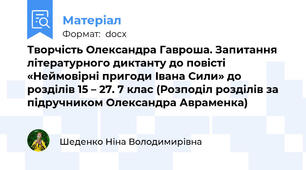 Творчість Олександра Гавроша. Запитання літературного диктанту до повісті «Неймовірні пригоди Івана Сили» до розділів 15 – 27. 7 клас (Розподіл розділів за підручником Олександра Авраменка)