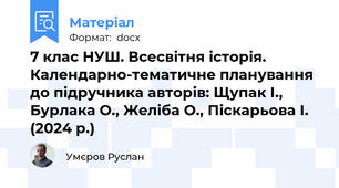 7 клас НУШ. Всесвітня історія. Календарно-тематичне планування до підручника авторів: Щупак І., Бурлака О., Желіба О., Піскарьова І. (2024 р.)