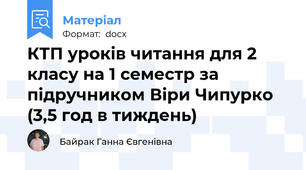 КТП уроків читання для 2 класу на 1 семестр за підручником Віри Чипурко (3,5 год в тиждень)