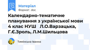 Календарно-тематичне планування з української мови 4 клас НУШ   Л.О.Варзацька, Г.Є.Зроль, Л.М.Шильцова