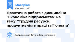 Практична робота з дисципліни "Економіка підприємства" на тему: "Трудові ресурси, продуктивність праці та її оплата"