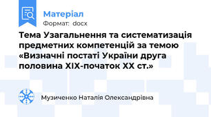 Тема Узагальнення та систематизація предметних компетенцій за темою «Визначні постаті України друга половина ХІХ-початок ХХ ст.»