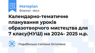 Календарно-тематичне планування уроків образотворчого мистецтва для 7 класу(НУШ) на 2024- 2025 н.р.