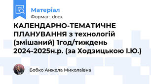 КАЛЕНДАРНО-ТЕМАТИЧНЕ ПЛАНУВАННЯ з технологій (змішаний) 1год/тиждень 2024-2025н.р. (за Ходзицькою І.Ю.)