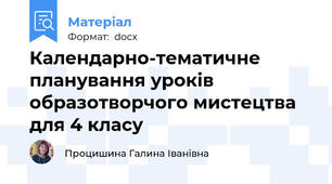 Календарно-тематичне планування уроків образотворчого мистецтва для 4 класу