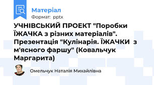 УЧНІВСЬКИЙ ПРОЕКТ "Поробки ЇЖАЧКА з різних матеріалів". Презентація "Кулінарія. ЇЖАЧКИ  з м'ясного фаршу" (Ковальчук Маргарита)