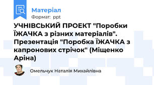 УЧНІВСЬКИЙ ПРОЕКТ "Поробки ЇЖАЧКА з різних матеріалів". Презентація "Поробка ЇЖАЧКА з капронових стрічок" (Міщенко Аріна)