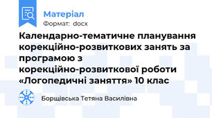 Календарно-тематичне планування корекційно-розвиткових занять за програмою з корекційно-розвиткової роботи «Логопедичні заняття» 10 клас
