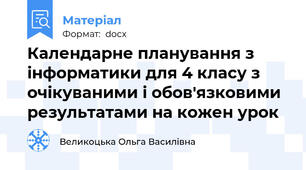 Календарне планування з інформатики для 4 класу з очікуваними і обов'язковими результатами на кожен урок