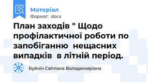 План заходів " Щодо  профілактичної роботи по запобіганню  нещасних випадків  в літній період.
