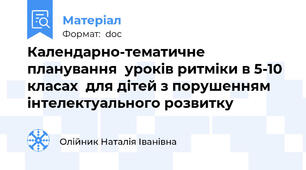 Календарно-тематичне планування  уроків ритміки в 5-10 класах  для дітей з порушенням інтелектуального розвитку
