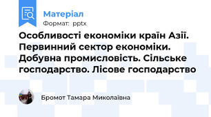 Особливості економіки країн Азії. Первинний сектор економіки. Добувна промисловість. Сільське господарство. Лісове господарство
