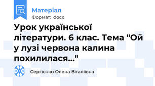 Урок української літератури. 6 клас. Тема "Ой у лузі червона калина похилилася..."