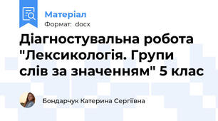 Діагностувальна робота "Лексикологія. Групи слів за значенням" 5 клас