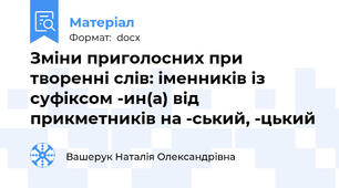 Зміни приголосних при творенні слів: іменників із суфіксом -ин(а) від прикметників на -ський, -цький