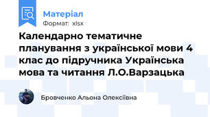 Календарно тематичне планування з української мови 4 клас до підручника Українська мова та читання Л.О.Варзацька