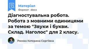Діагностувальна робота. Робота з мовними одиницями за темою "Звуки і букви. Склад. Наголос" для 2 класу.