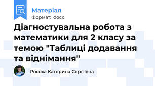 Діагностувальна робота з математики для 2 класу за темою "Таблиці додавання та віднімання"