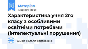 Характеристика учня 2го класу з особливими освітніми потребами (інтелектуальні порушення)