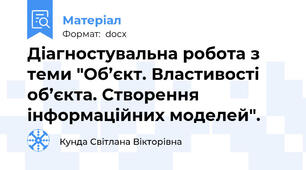Діагностувальна робота з теми "Об’єкт. Властивості об’єкта. Створення інформаційних моделей".