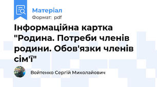 Інформаційна картка "Родина. Потреби членів родини. Обов'язки членів сім'ї"