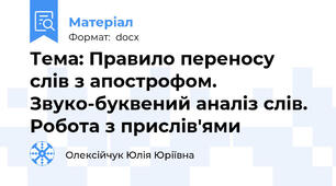 Тема: Правило переносу слів з апострофом. Звуко-буквений аналіз слів. Робота з прислів'ями