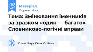 Тема: Змінювання іменників за зразком «один — багато». Словниково-логічні вправи