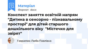 Конспект заняття освітній напрям "Дитина в сенсорно - пізнавальному просторі" для дітей старшого дошкільного віку  "Містечко для звірят"
