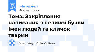 Тема: Закріплення написання з великої букви імен людей та кличок тварин