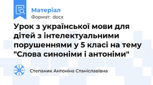 Урок з української мови для дітей з інтелектуальними порушеннями у 5 класі на тему "Слова синоніми і антоніми"