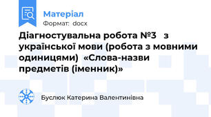Діагностувальна робота №3   з української мови (робота з мовними одиницями)  «Слова-назви  предметів (іменник)»