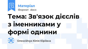 Тема: Зв'язок дієслів з іменниками у формі однини