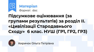 Підсумкове оцінювання (за групами результатів) за розділ ІІ. «Цивілізації Стародавнього Сходу»  6 клас. НУШ (ГР1, ГР2, ГР3)