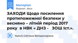 ЗАХОДИ Щодо посилення протипожежної безпеки у весняно – літній період 2017 року  в НВК « ДНЗ -   ЗОШ Iст.».