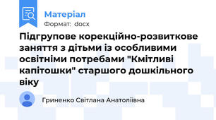 Підгрупове корекційно-розвиткове заняття з дітьми із особливими освітніми потребами "Кмітливі капітошки" старшого дошкільного віку