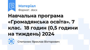 Навчальна програма «Громадянська освіта». 7 клас.  18 годин (0,5 години на тиждень) 2024