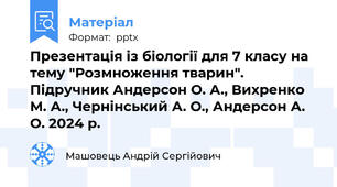 Презентація із біології для 7 класу на тему "Розмноження тварин". Підручник Андерсон О. А., Вихренко М. А., Чернінський А. О., Андерсон А. О. 2024 р.